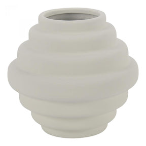 Antique White Ceramic Ribbed Vase