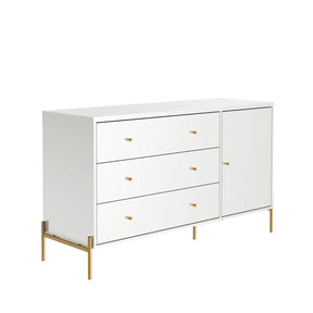 Cômoda c/ 3 Gavetas Jasper 138 cm - Branco Gloss c/ Dourado