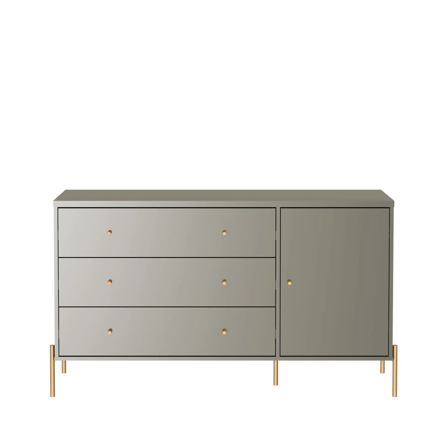 Cômoda c/ 3 Gavetas Jasper 138 cm - Grigio Gloss c/ Dourado