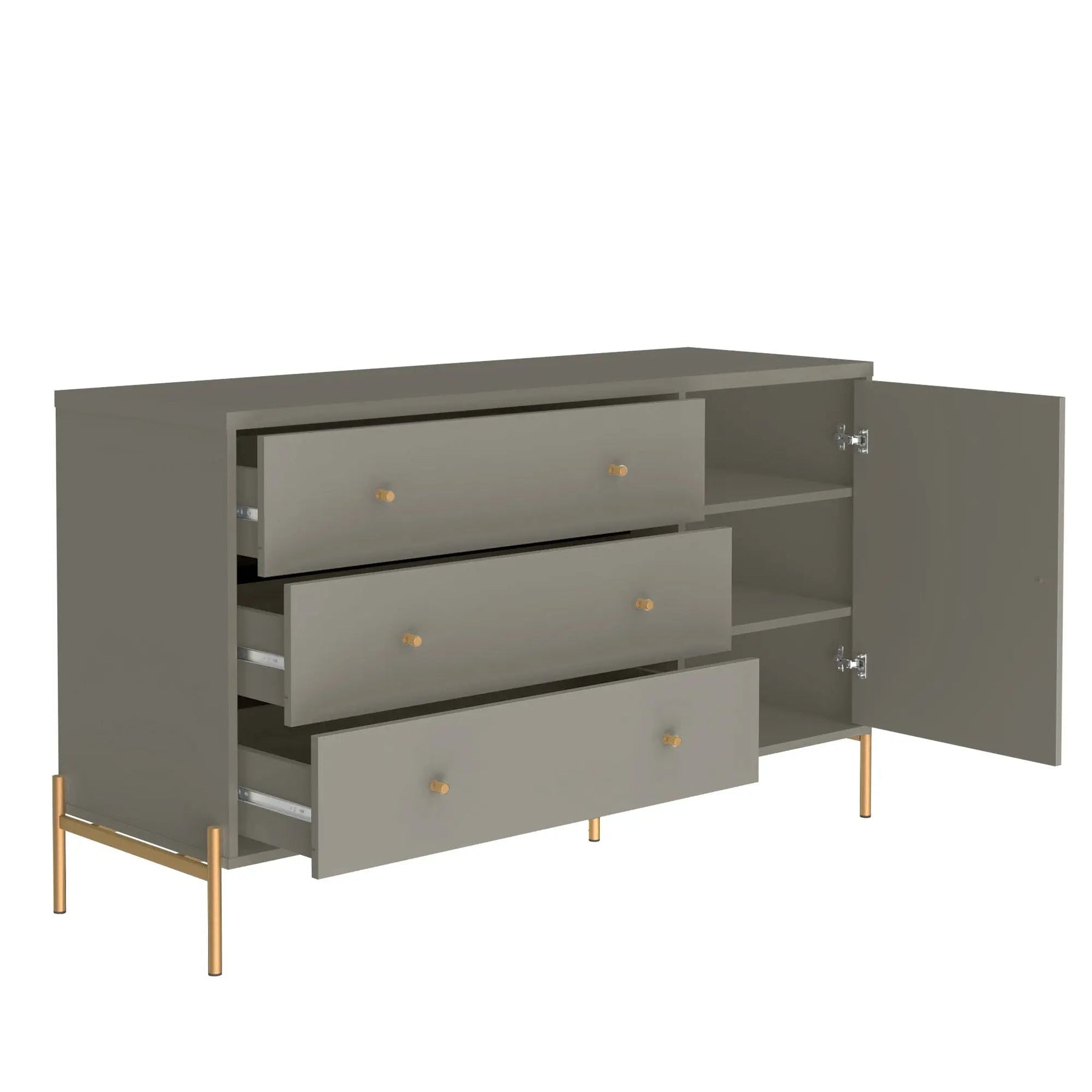 Cômoda c/ 3 Gavetas Jasper 138 cm - Grigio Gloss c/ Dourado