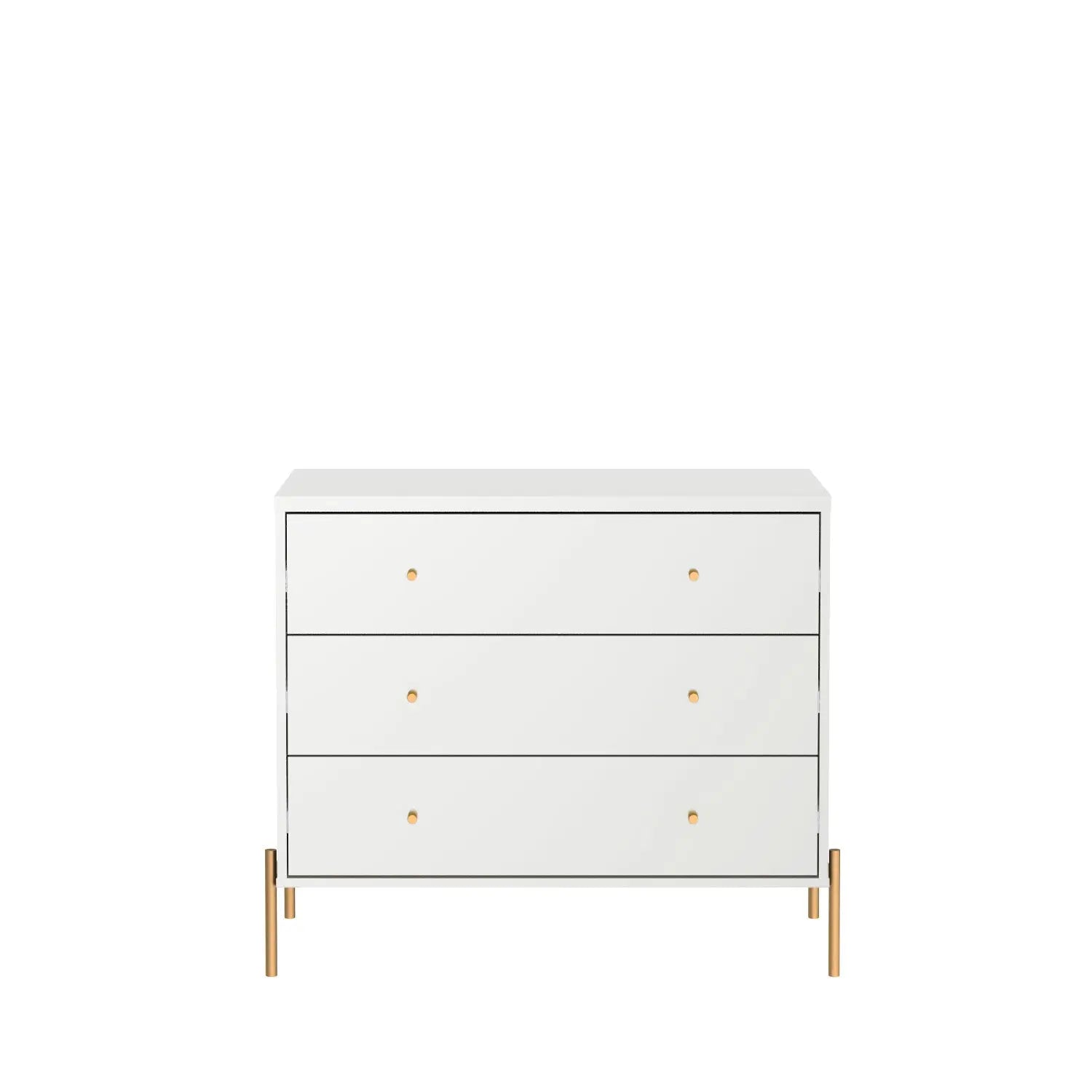 Cômoda c/ 3 Gavetas Jasper 94 cm - Branco Gloss c/ Dourado