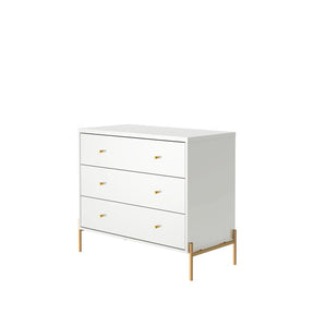 Cômoda c/ 3 Gavetas Jasper 94 cm - Branco Gloss c/ Dourado